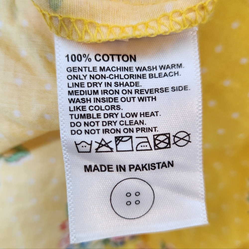 Leisure Club Prints Yellow Floral White Eyelet Tunic Dress Size 6-7 - Picture 7 of 7